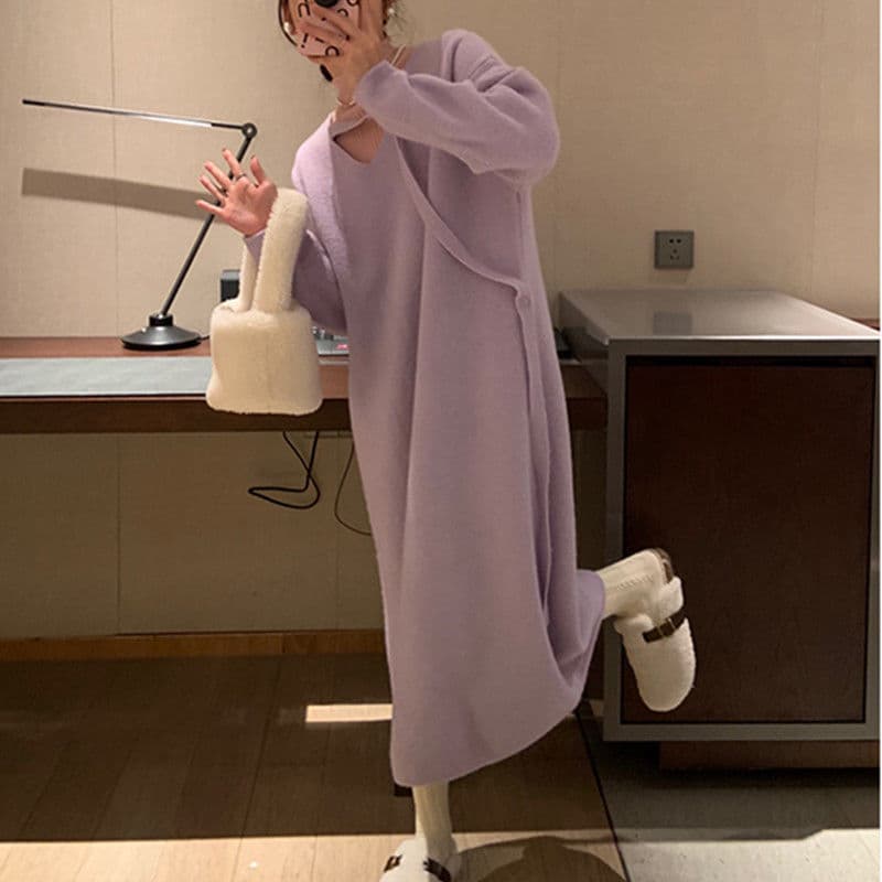 ロングワンピース ふんわり柔らか優美ニットワンピース