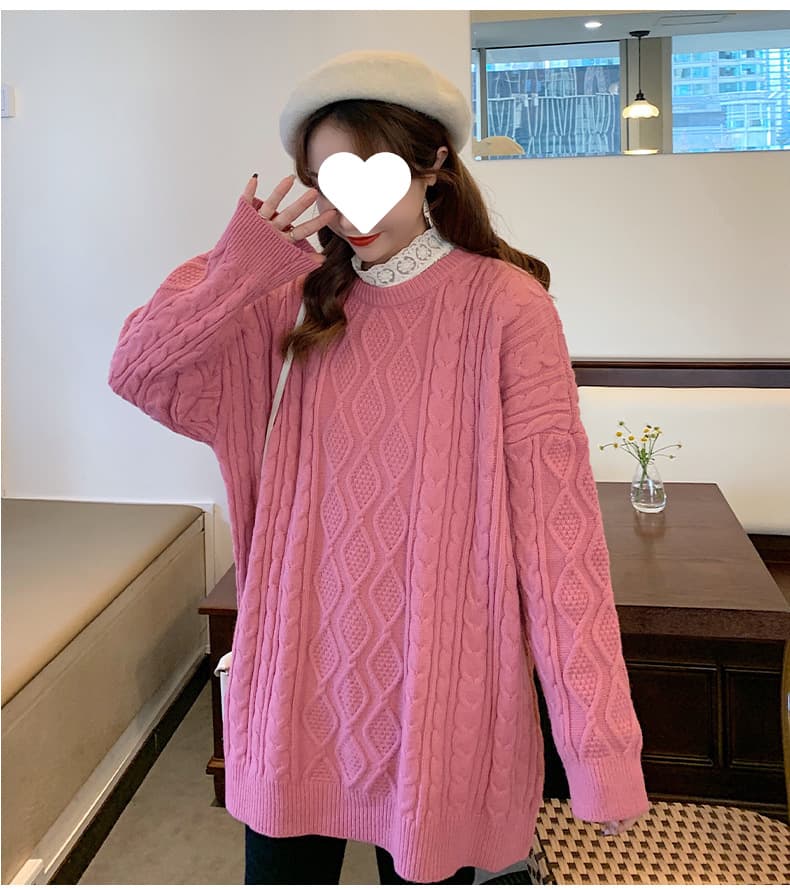 ロングワンピース ゆったりケーブル編みニットワンピース