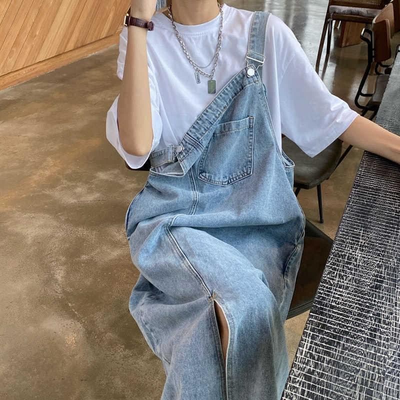 ロングワンピース シンプルゆったり涼やかデニムワンピース