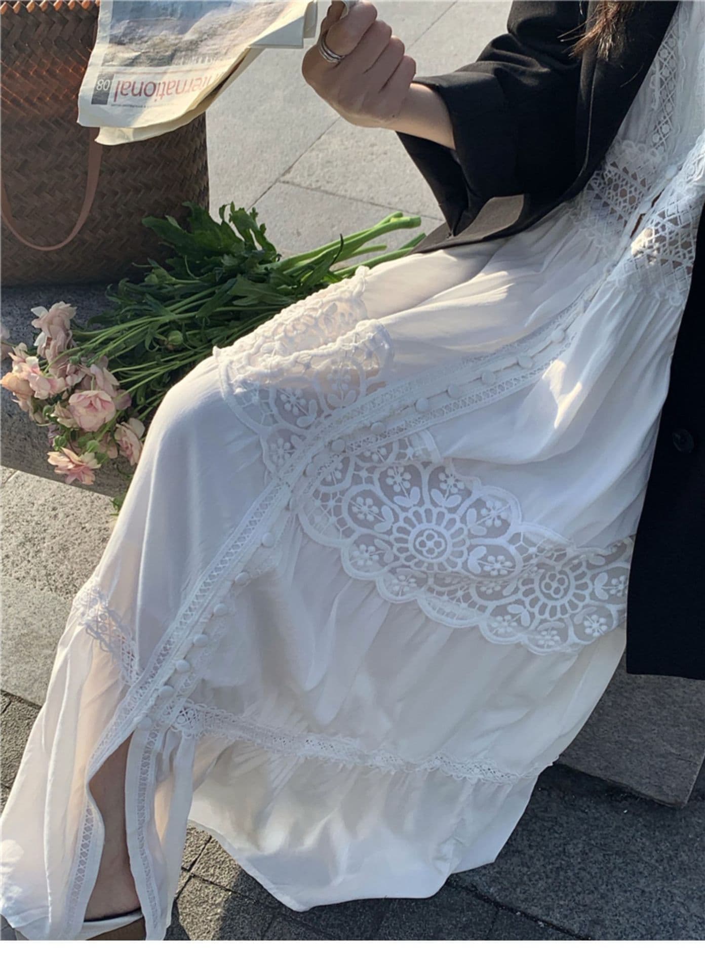 ロングワンピース 優美なレース切替フェミニンマキシワンピース