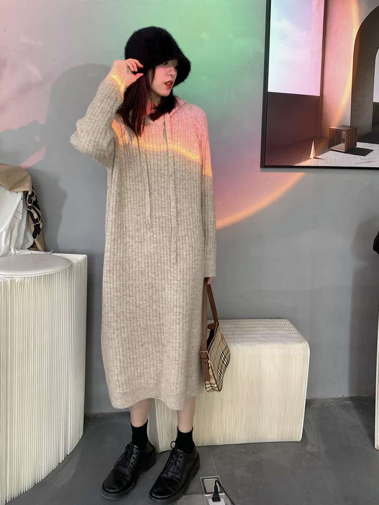 ロングワンピース ゆったりリブニット ロングワンピース