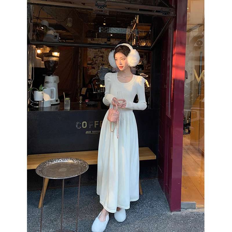 ロングワンピース シャーリング プリンセスニットワンピース