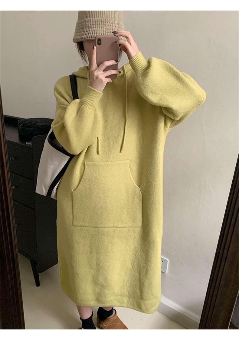 ロングワンピース ゆったりフード付きスウェットロングワンピース