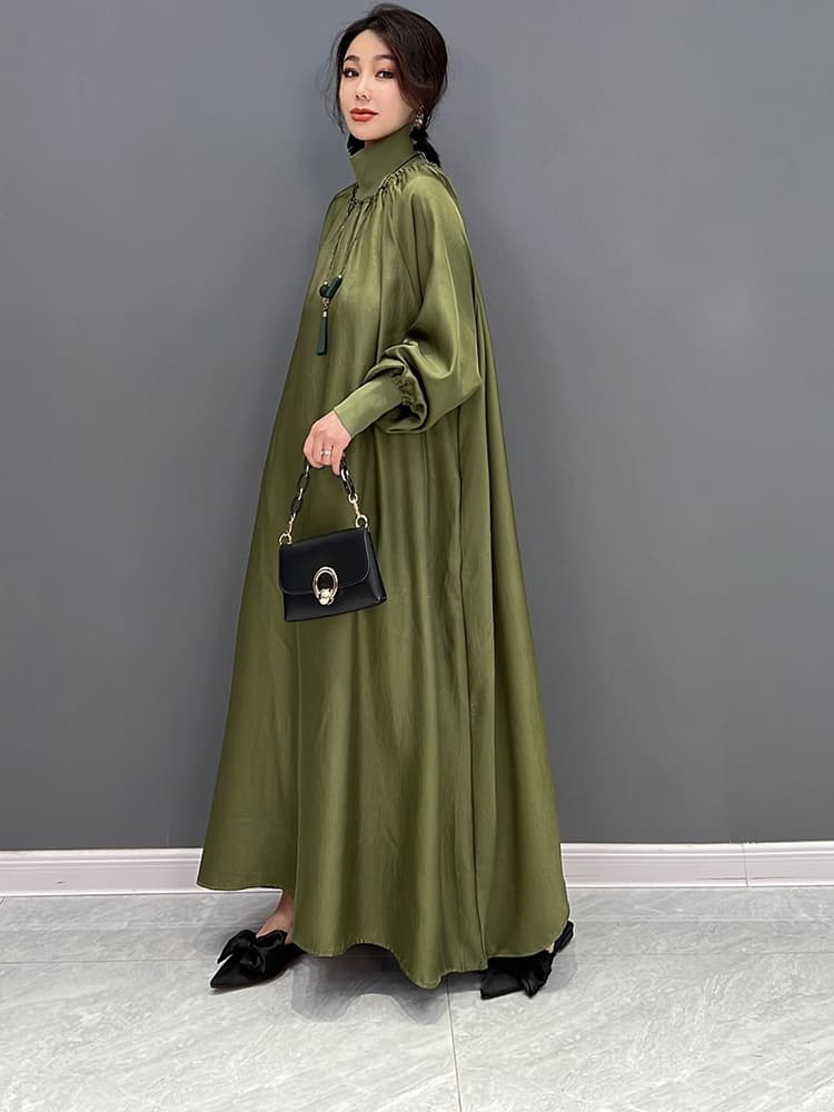 ロングワンピース タートルネック 優雅なシルエット タートルネック ゆったりワンピース