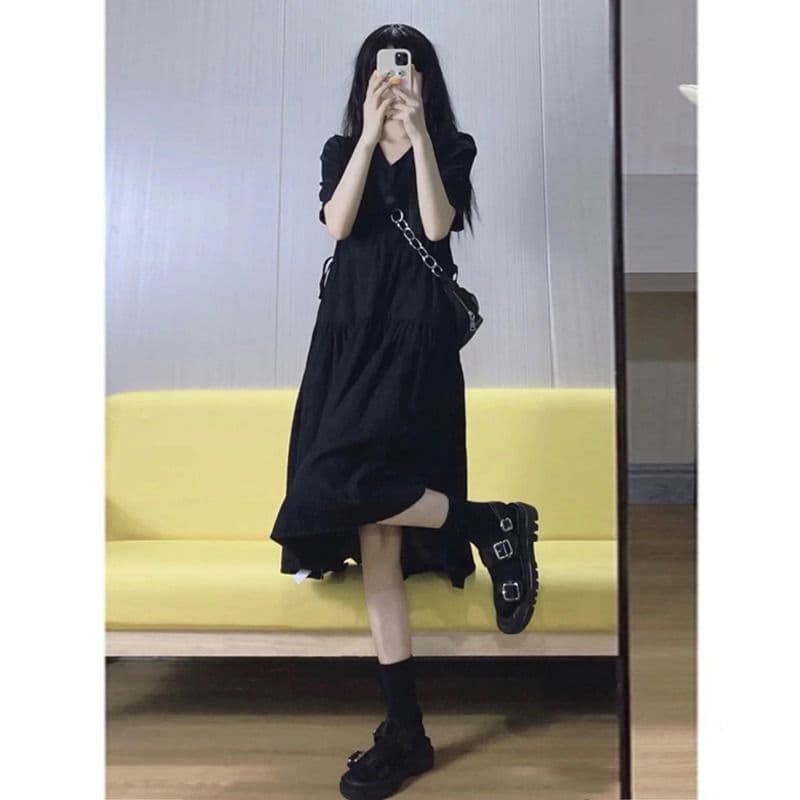ロングワンピース シャツ ティアード切替半袖シャツワンピース