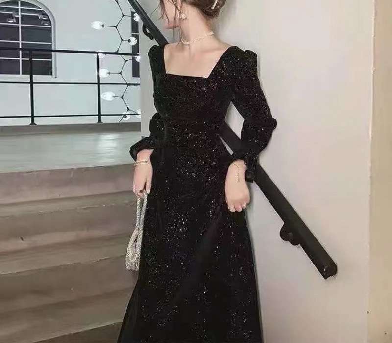 ロングワンピース キラメキ優美 パフスリーブドレス