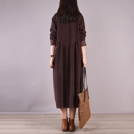 ロングワンピース シャツ コーデュロイ素材長袖前開きロングワンピース