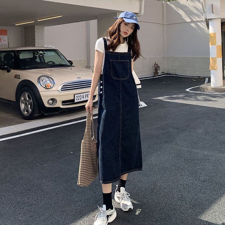 ロングワンピース ゆったりデニムジャンパースカート