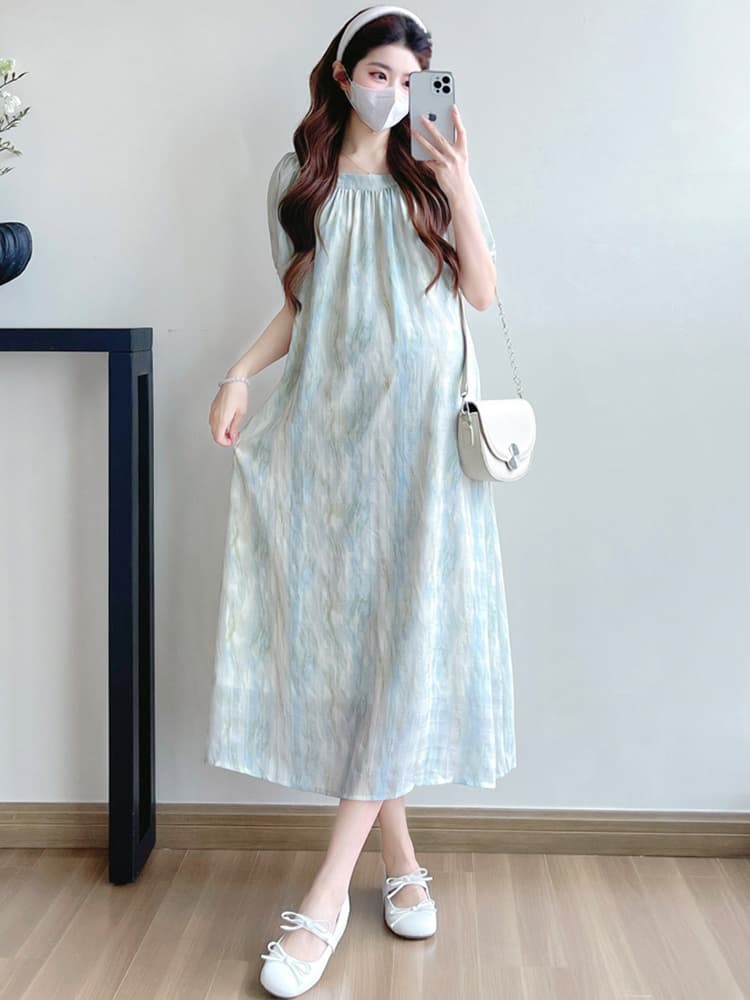 ロングワンピース レース 水彩模様のふんわりレースワンピース