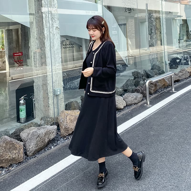 ロングワンピース ニット ゆったりラインニットロングワンピース