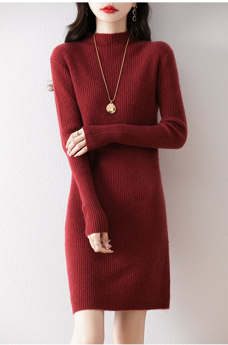ロングワンピース シンプル リブニット ワンピース