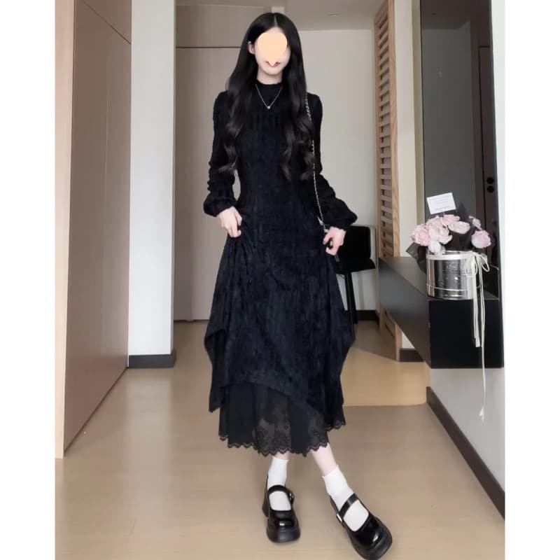 ロングワンピース レース付きプリンセスマキシワンピース
