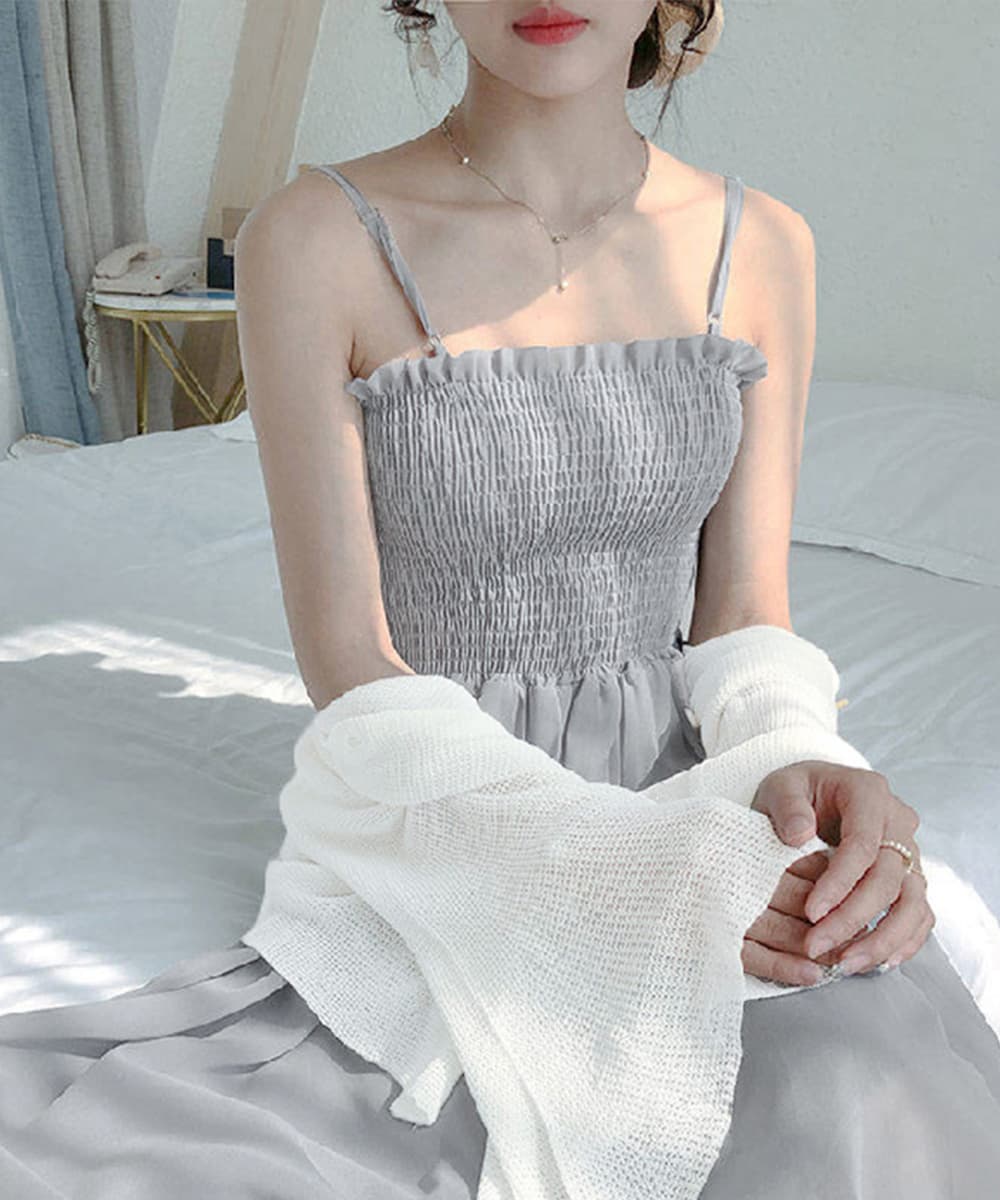 シャーリングキャミロングワンピース羽織り２点セット