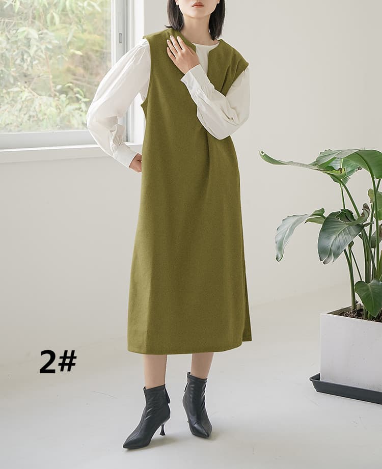 ロングワンピース レディース ノースリーブ ロング丈 重ね着風 ベスト風ワンピース