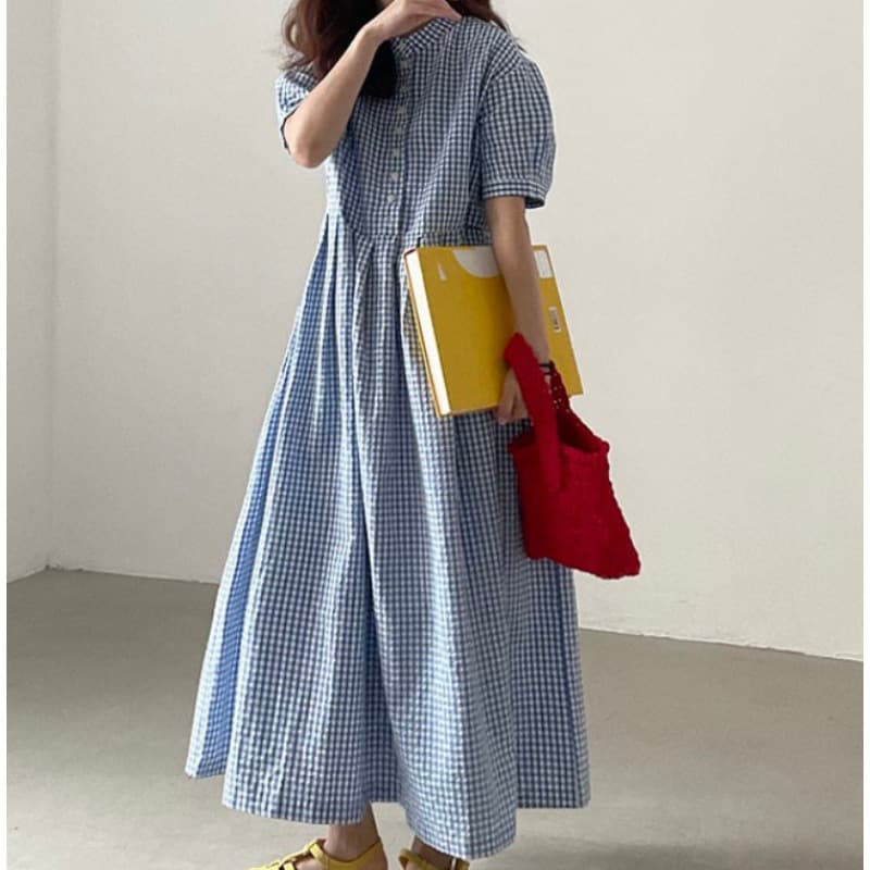 ロングワンピース チェック柄シャツワンピース ロング丈 女性用 ゆったりきれいめ