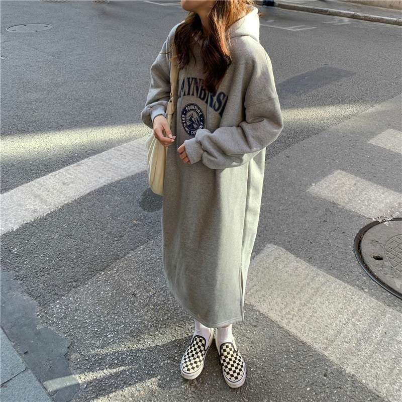ロングワンピース ゆったりパーカーワンピース