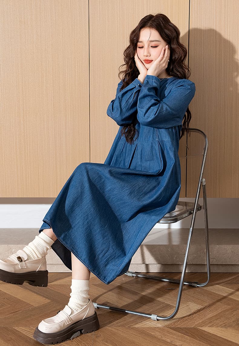 ロングワンピース デニム お出かけギャザーワンピース
