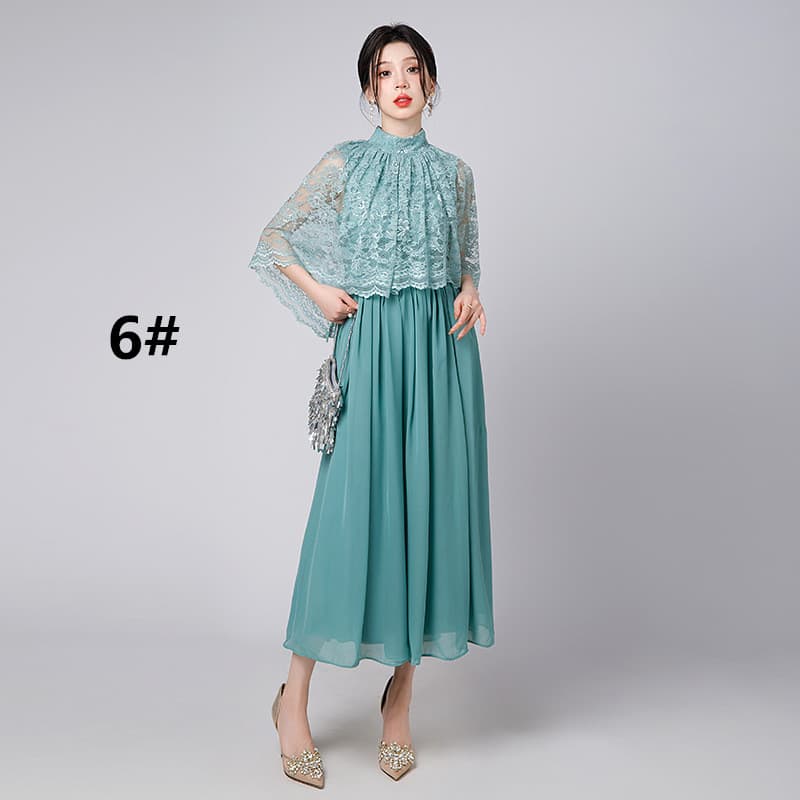 結婚式 披露宴 フォーマルドレス レース袖ロングワンピース