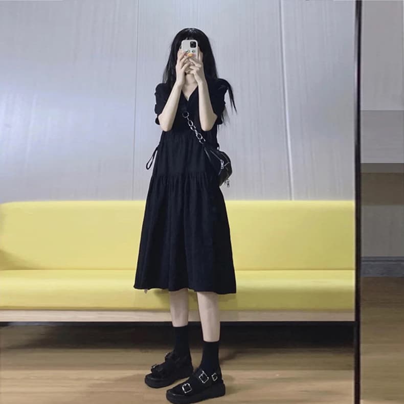 ロングワンピース シャツ ティアード切替半袖シャツワンピース