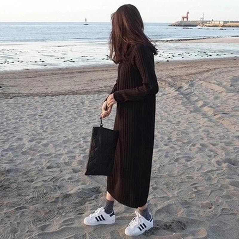 ロングワンピース お散歩リブニットロングワンピース