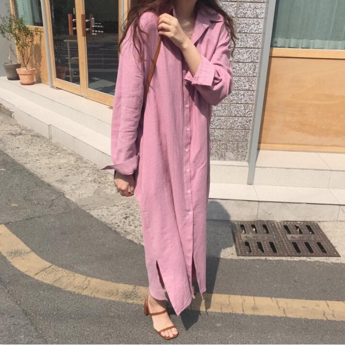 ロングワンピース 二〇二三年新作女性用シャツワンピース長袖二色展開