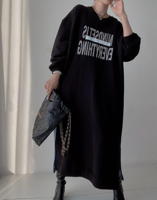 ロングワンピース レディース スウェット ロング丈 ワンピース ドッキング チュニック