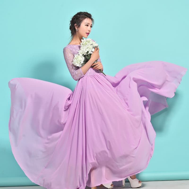 ロングワンピース レース 優美レース切替ロングワンピース