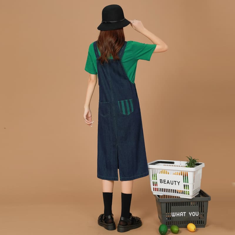 ロングワンピース デニム ゆったりシルエットサロペットワンピース