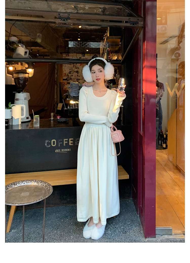 ロングワンピース シャーリング プリンセスニットワンピース