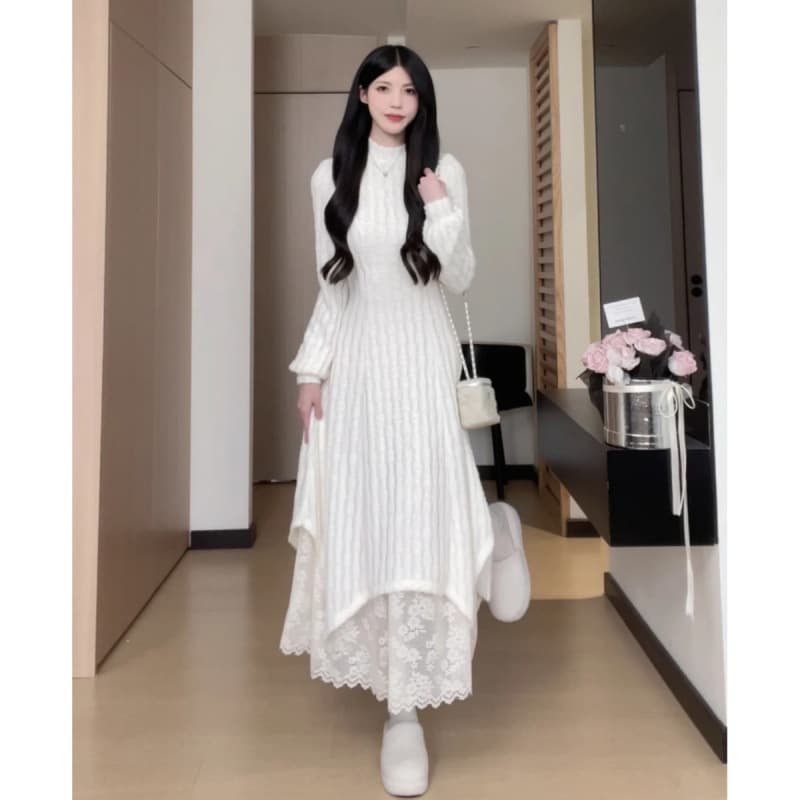 ロングワンピース レース付きプリンセスマキシワンピース