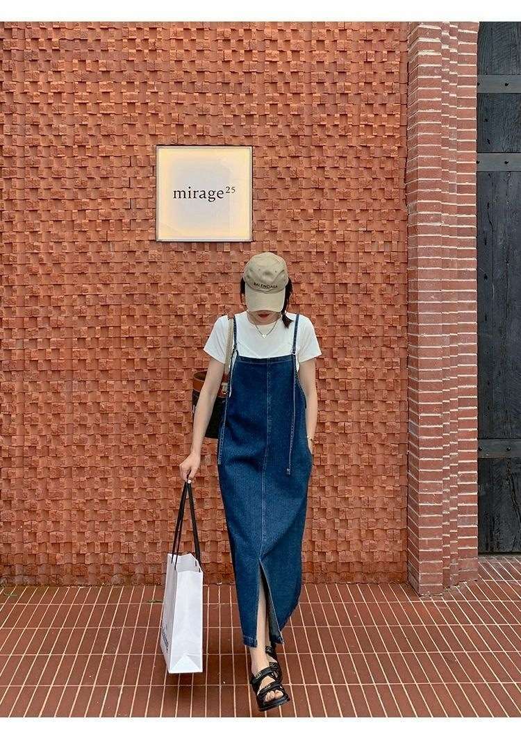 ロングワンピース ゆったりサロペットワンピース