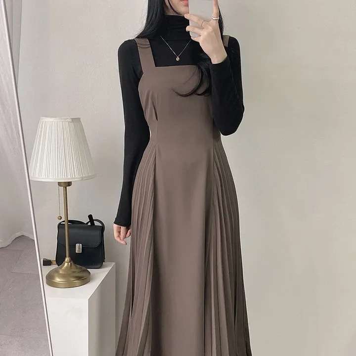 ロングワンピース しなやか優美シルエットジャンパースカート