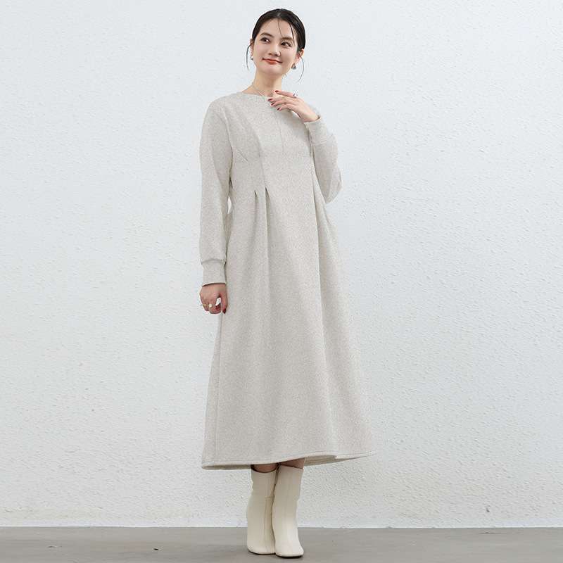 ロングワンピース あったかニュアンスプリーツワンピース