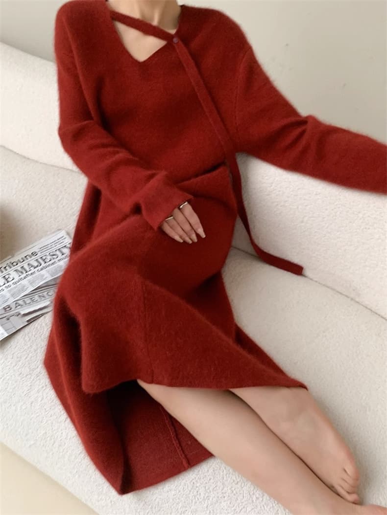 ロングワンピース ふんわり柔らか優美ニットワンピース