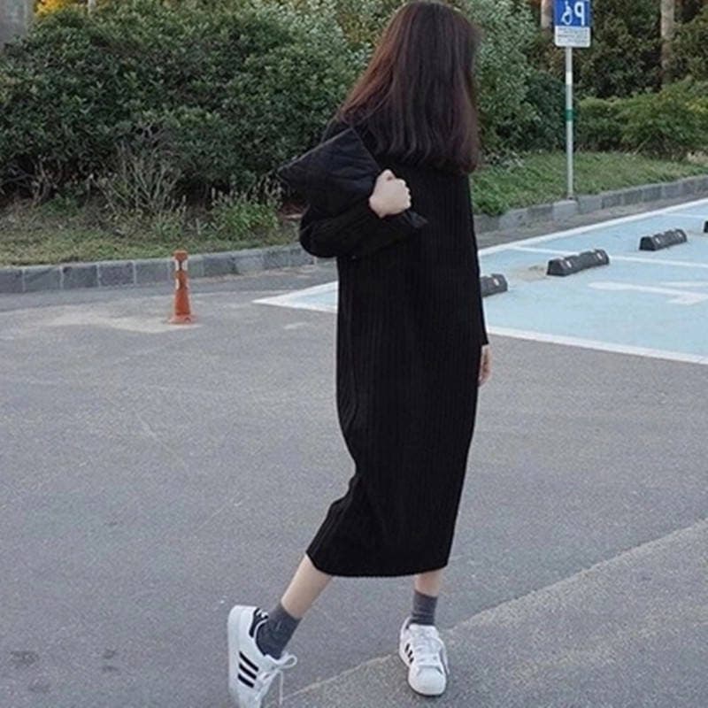ロングワンピース お散歩リブニットロングワンピース
