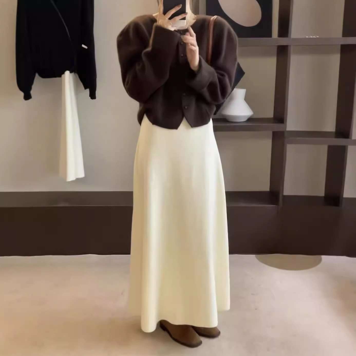 ロングワンピース シンプルニュアンス ニットロングワンピース