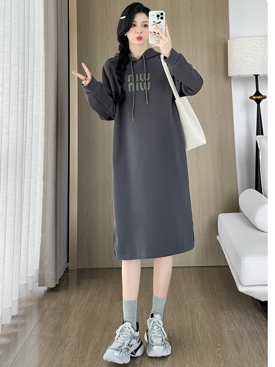 ロングワンピース スウェット ゆったりパーカーワンピース