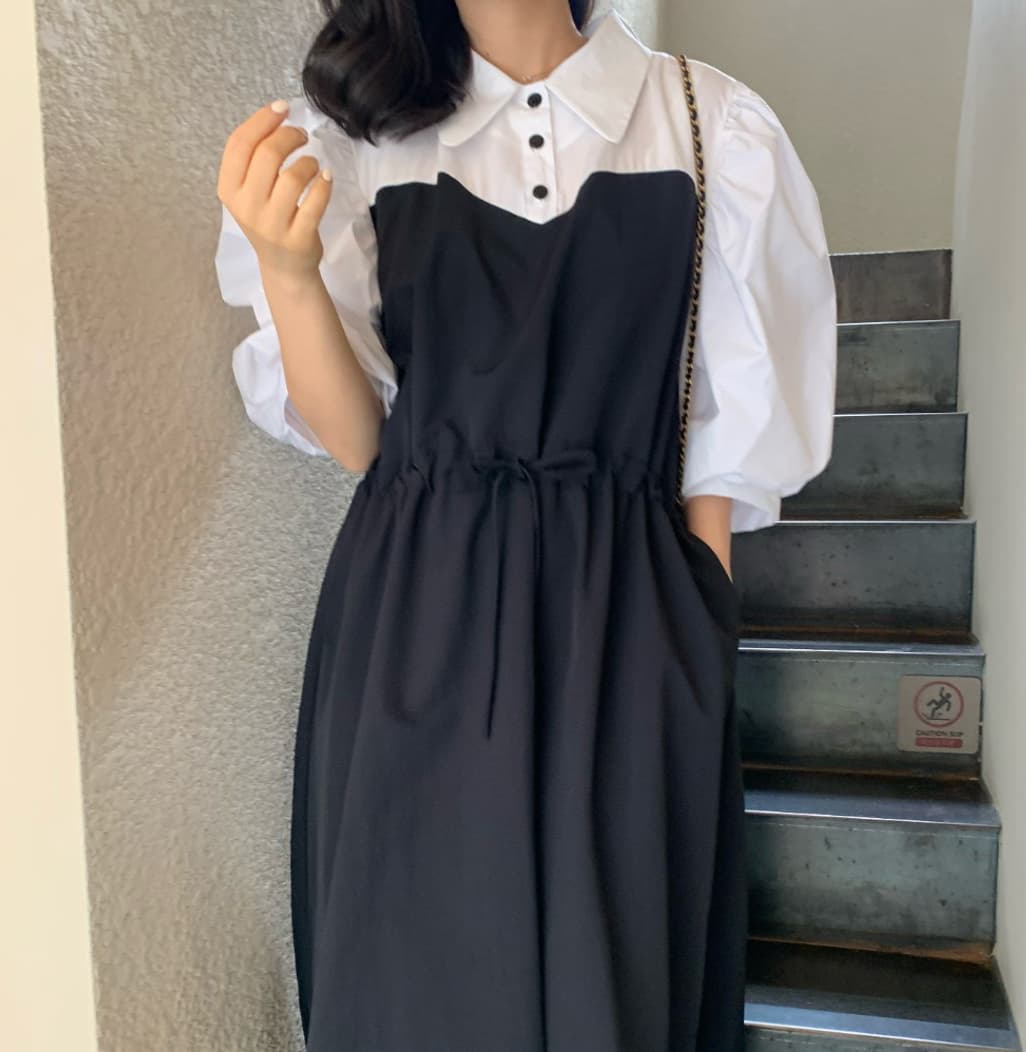 春夏新作 文芸風フリル袖 ウエストリボン ロングワンピース