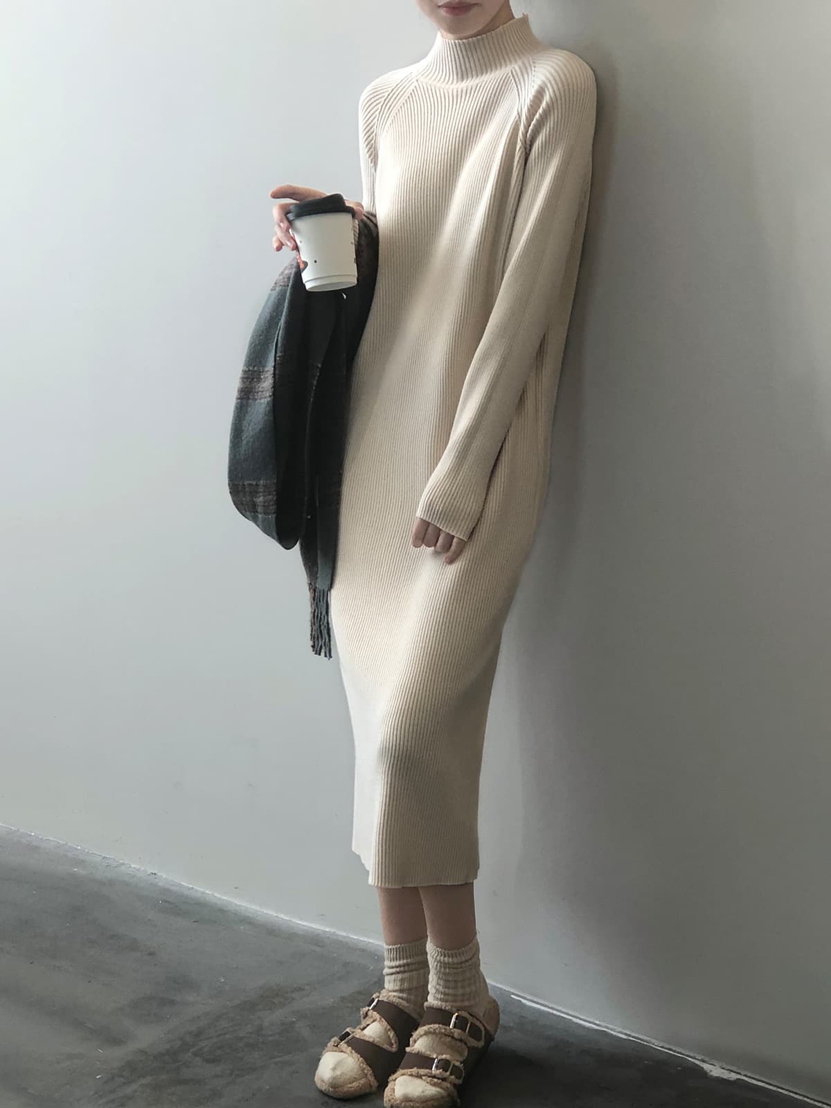 ロングワンピース リブニットワンピース レディース タートルネック ロング丈 秋冬