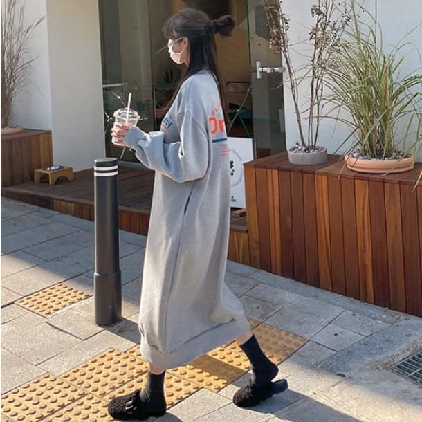 ロングワンピース スウェット ゆったりシルエット 裏起毛 スウェットワンピース
