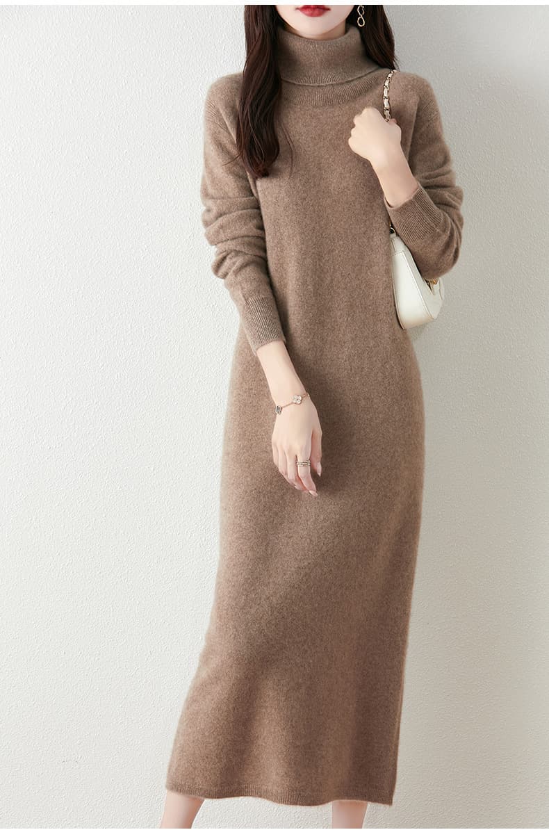 ロングワンピース タートルネック すっきりワンピース