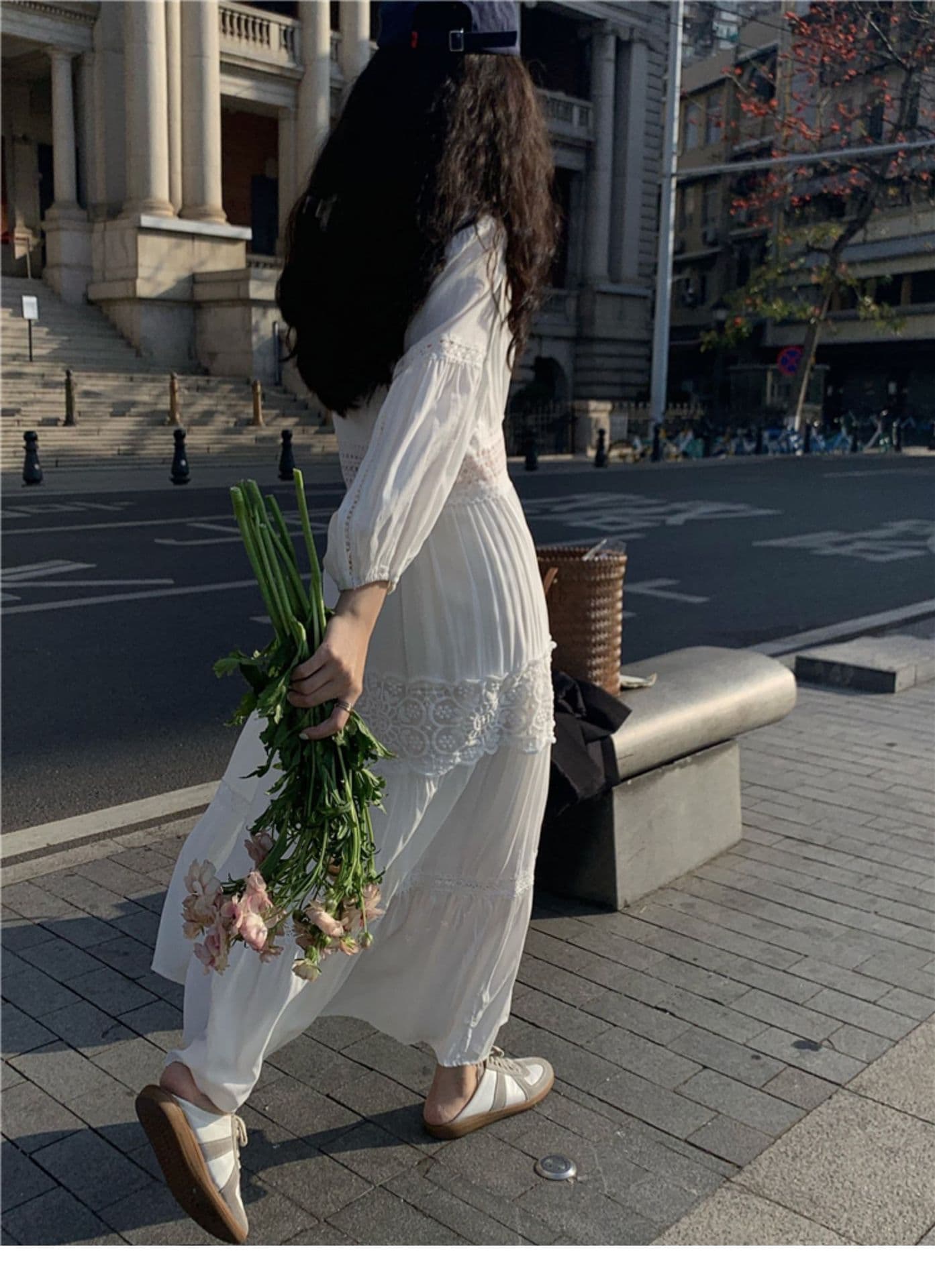 ロングワンピース 優美なレース切替フェミニンマキシワンピース