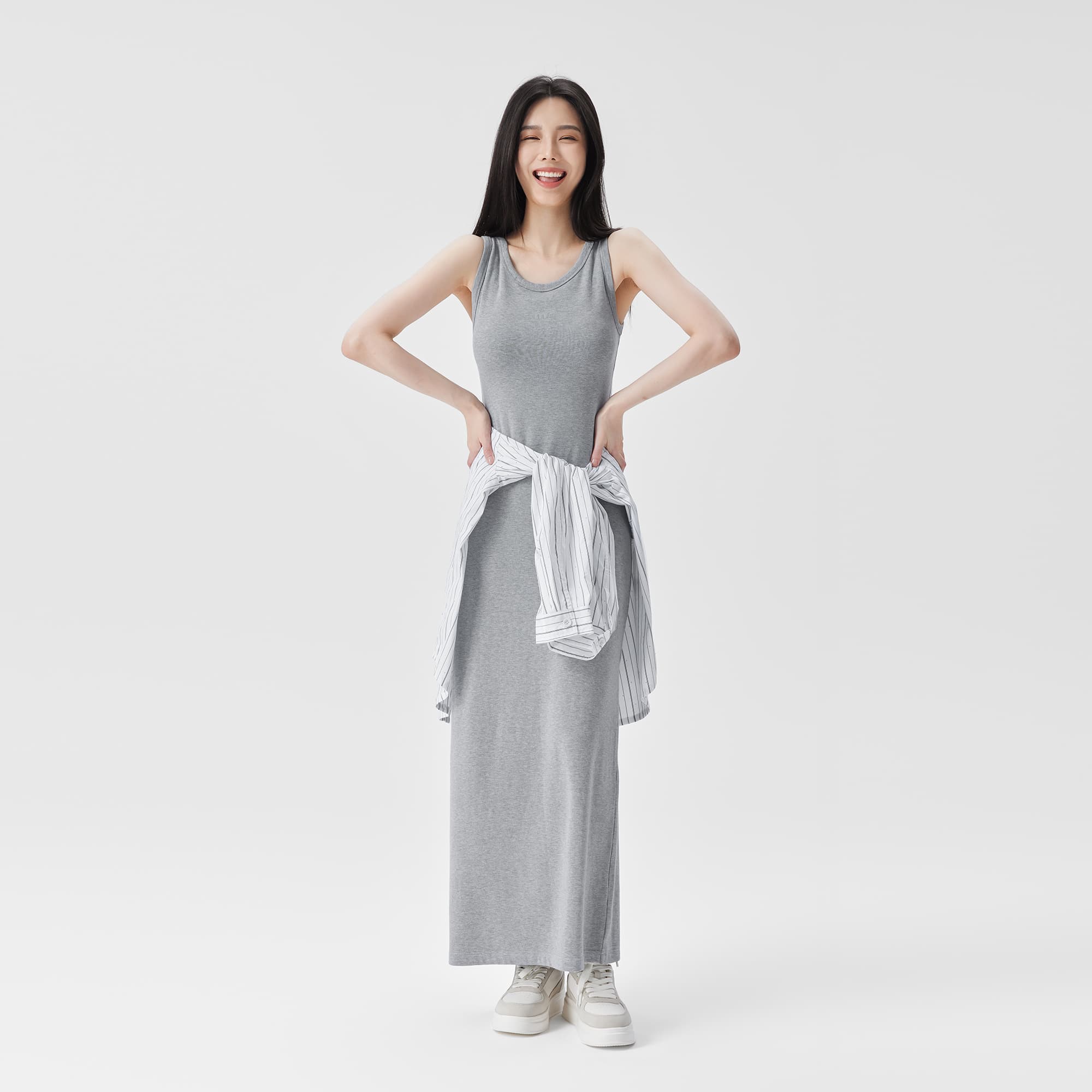 ロングワンピース スウェット シンプル美シルエットスウェットワンピース
