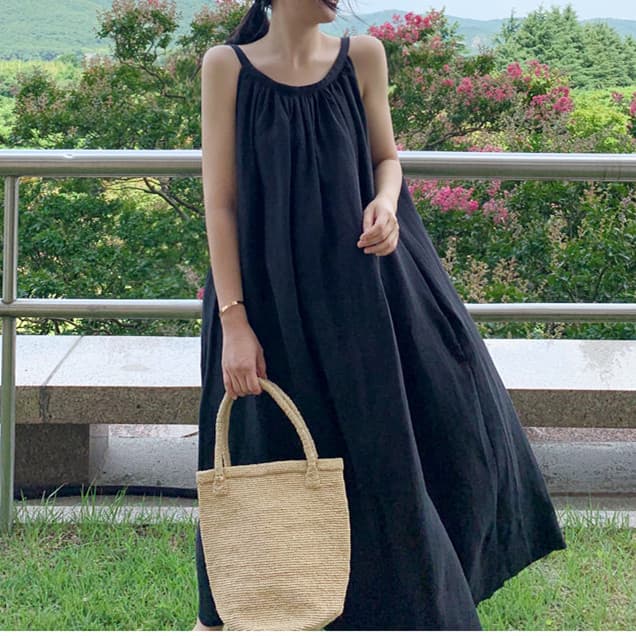 ロングワンピース キャミワンピース レディース ロング丈 韓国風 着痩せ効果