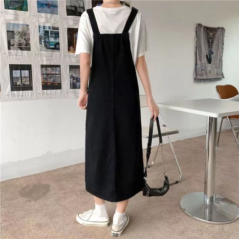 ロングワンピース ゆったりデニムサロペットワンピース