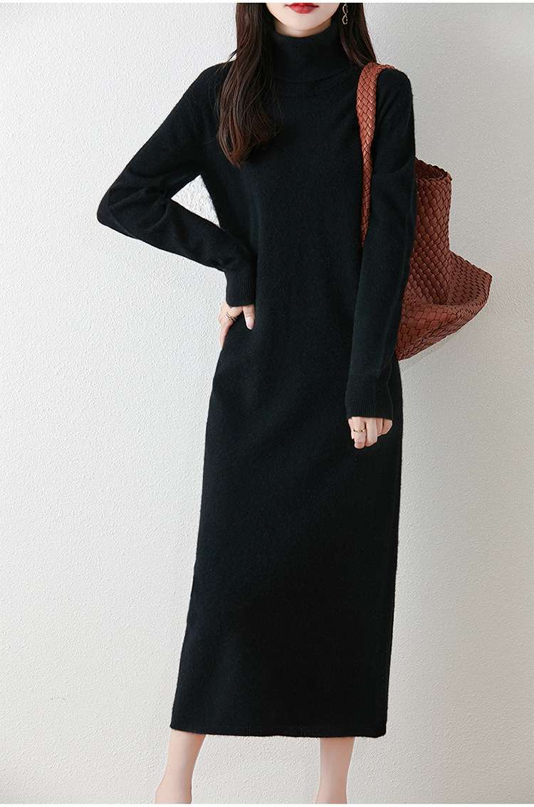 ロングワンピース タートルネック ニット ミモレ丈ワンピース