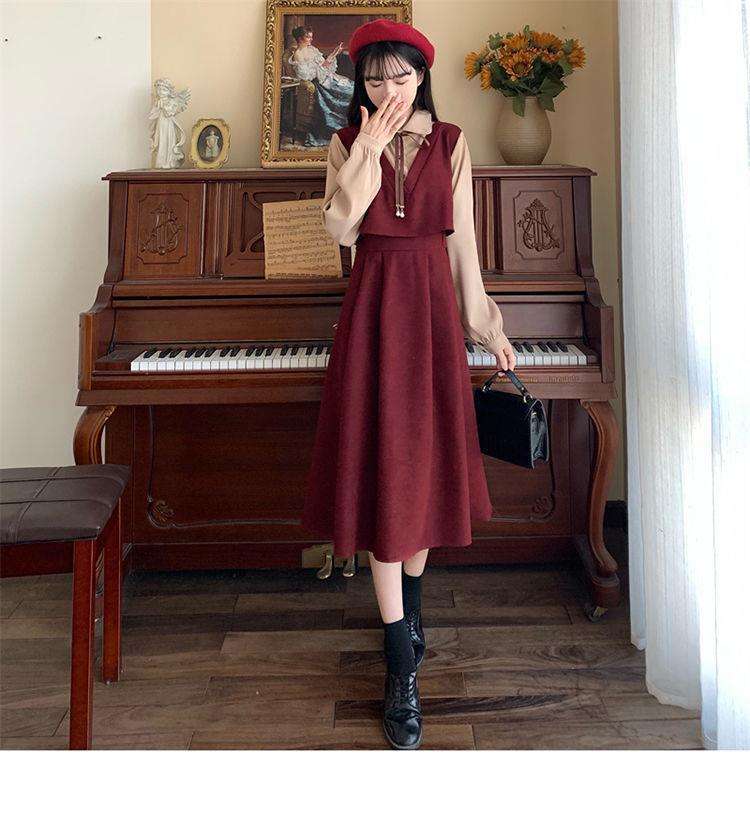 ロングワンピース クラシカル リボン ジャンパースカート