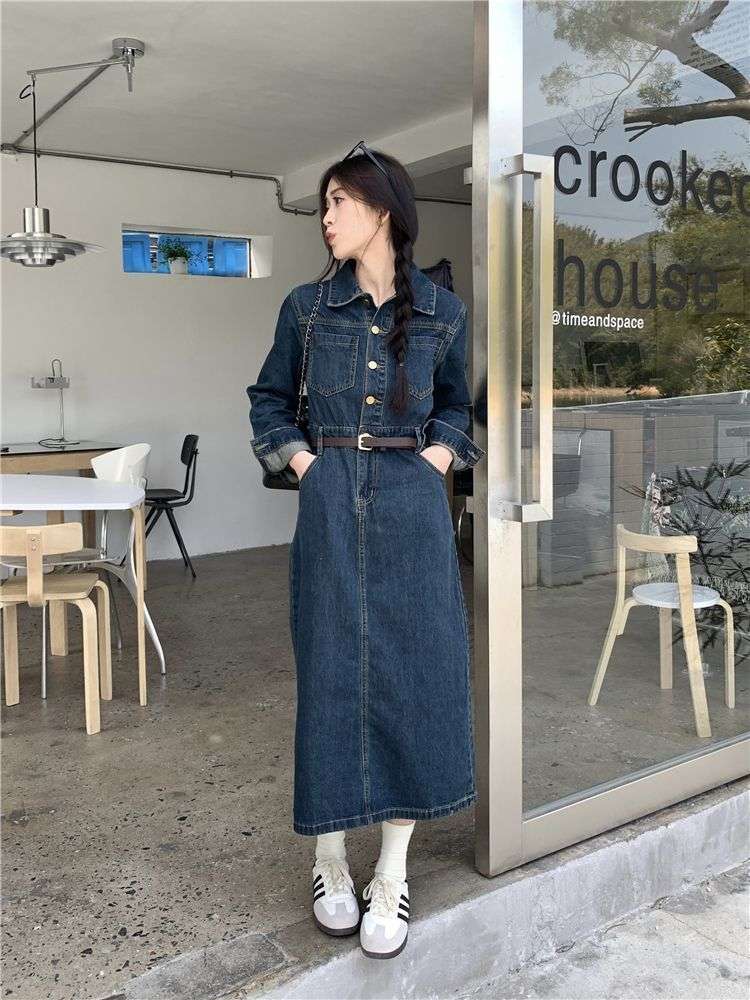 ロングワンピース クラシカル デニムワンピース