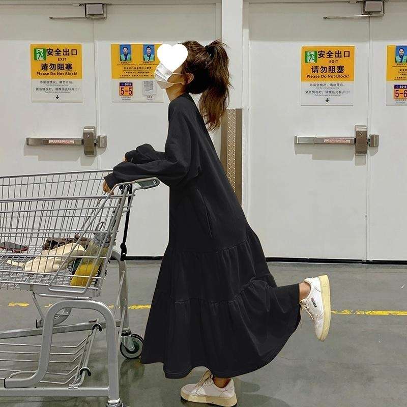ロングワンピース ふんわりティアード切替リラックスワンピース