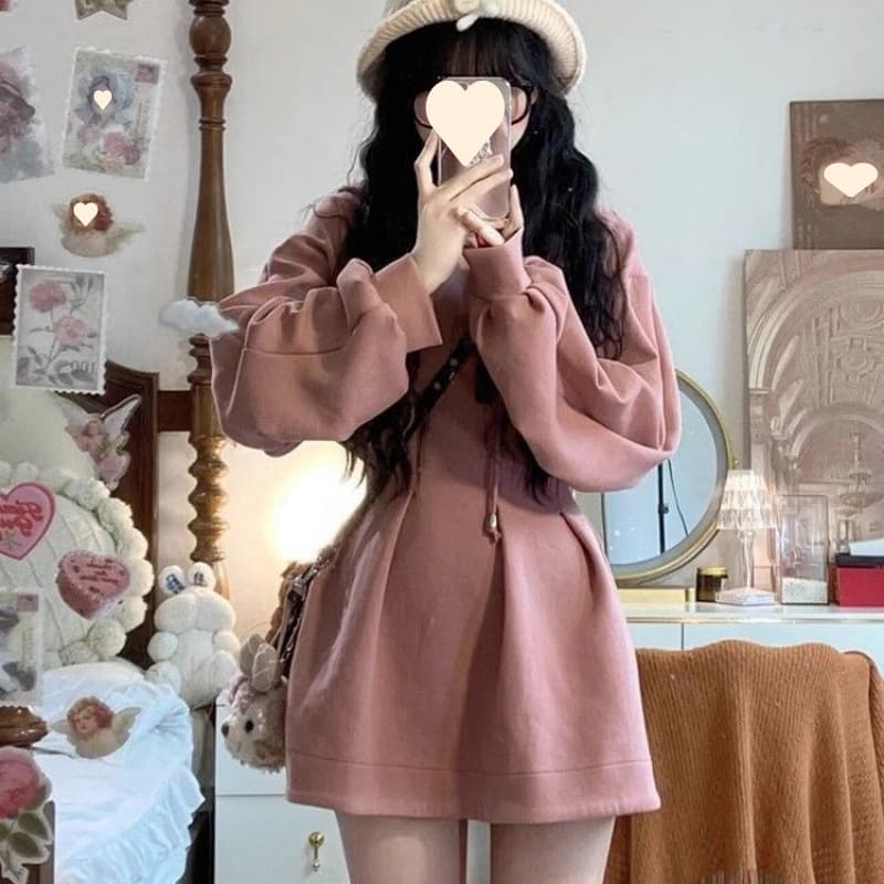 ロングワンピース ふんわり袖のゆったりスウェットミニワンピース